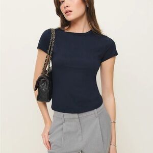 Reformation Max Slim Tee Blue - Size M